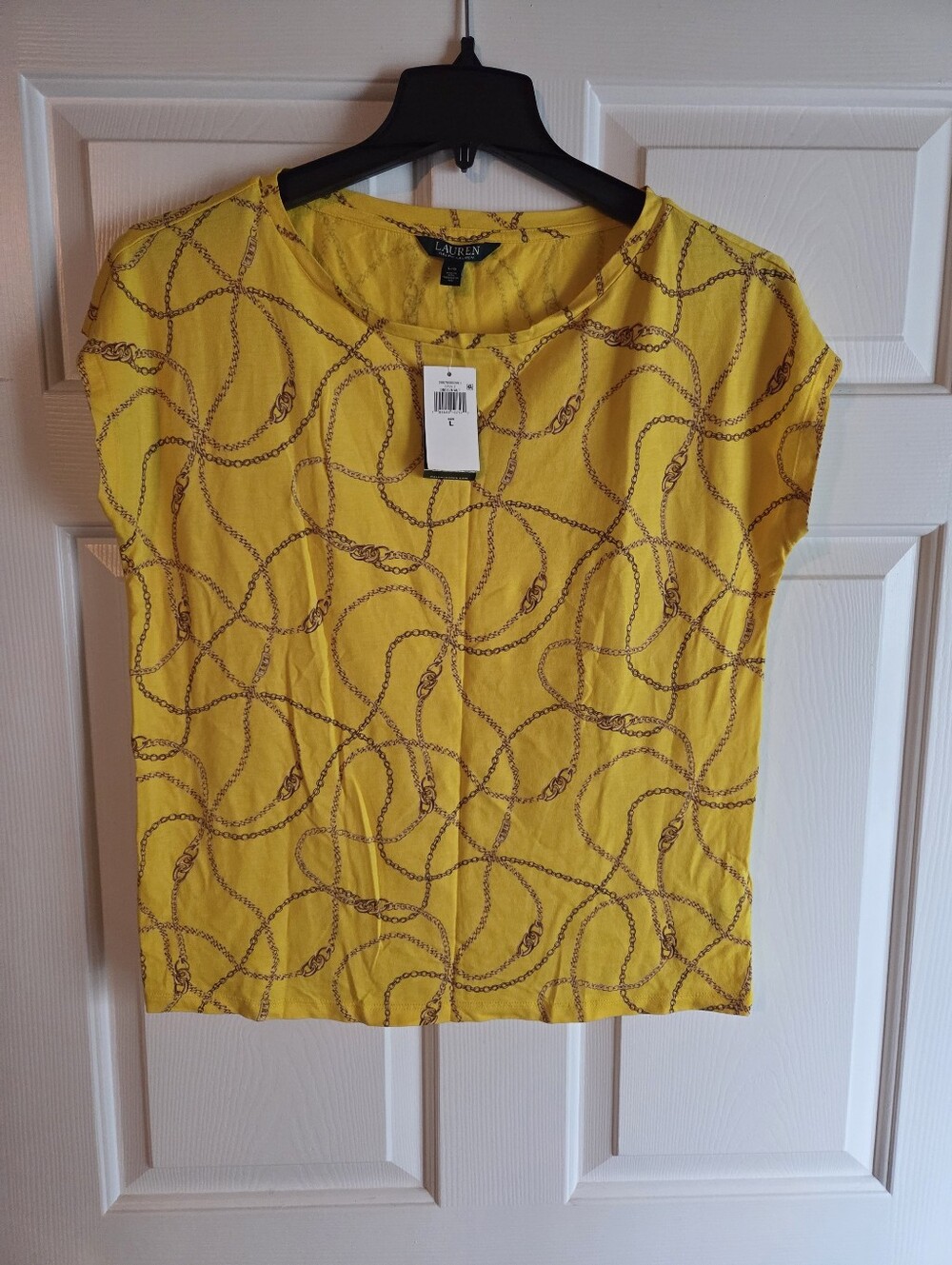 Ralph Lauren Yellow Chain-Loop Short Sleeve Blouse